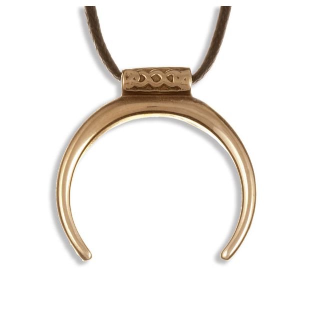 Image 1 of Minotaur Horn Wax Cotton Thong Small Bronze Pendant