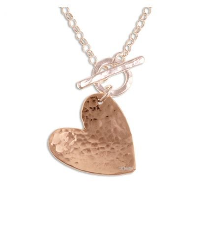 Image 1 of Hammered Heart Textured Belcher Sterling Silver Chain Bronze Pendant