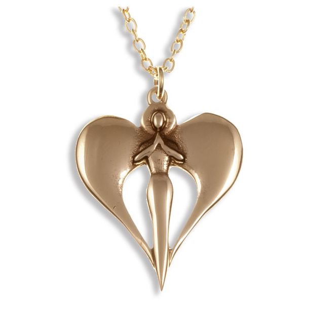 Image 1 of Angel Wings Heart Drop Highly Polished Bronze Pendant