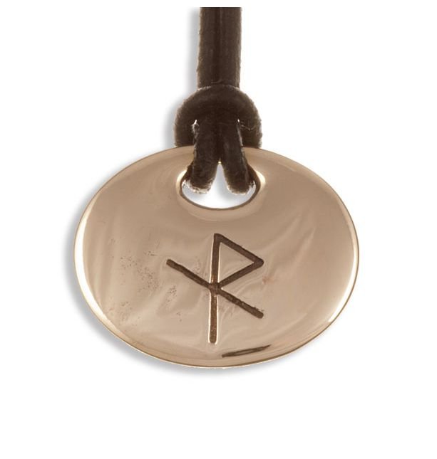 Image 1 of Safe Travel Bind Rune Oval Smooth Wax Cord Thong Bronze Pendant 