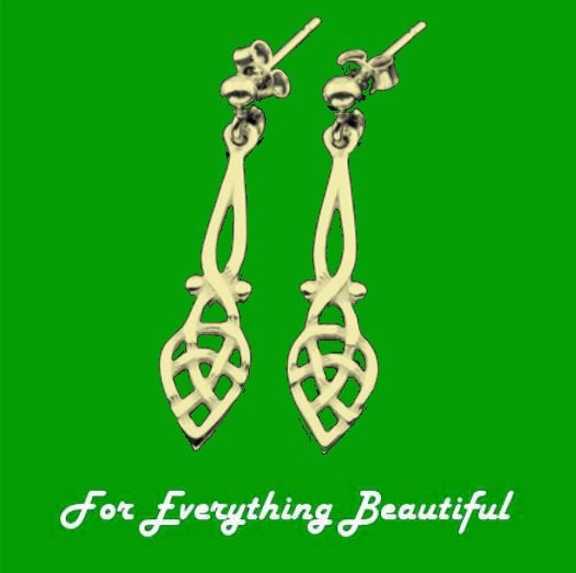 Image 0 of Celtic Long Knotwork Motif 9K Yellow Gold Drop Earrings