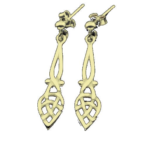 Image 1 of Celtic Long Knotwork Motif 9K Yellow Gold Drop Earrings