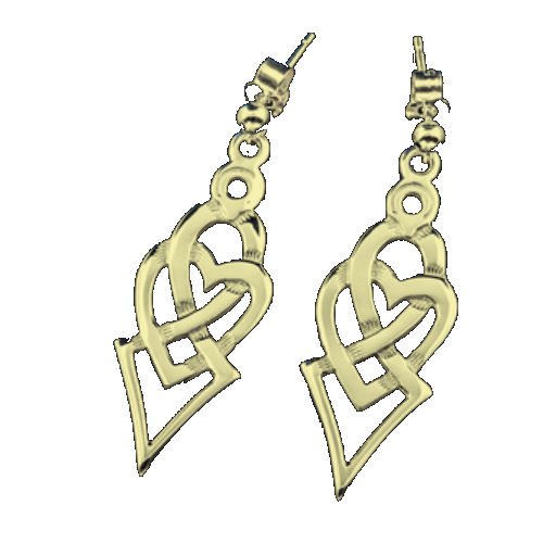 Image 1 of Celtic Heart Entwined Double Design 9K Yellow Gold Earrings