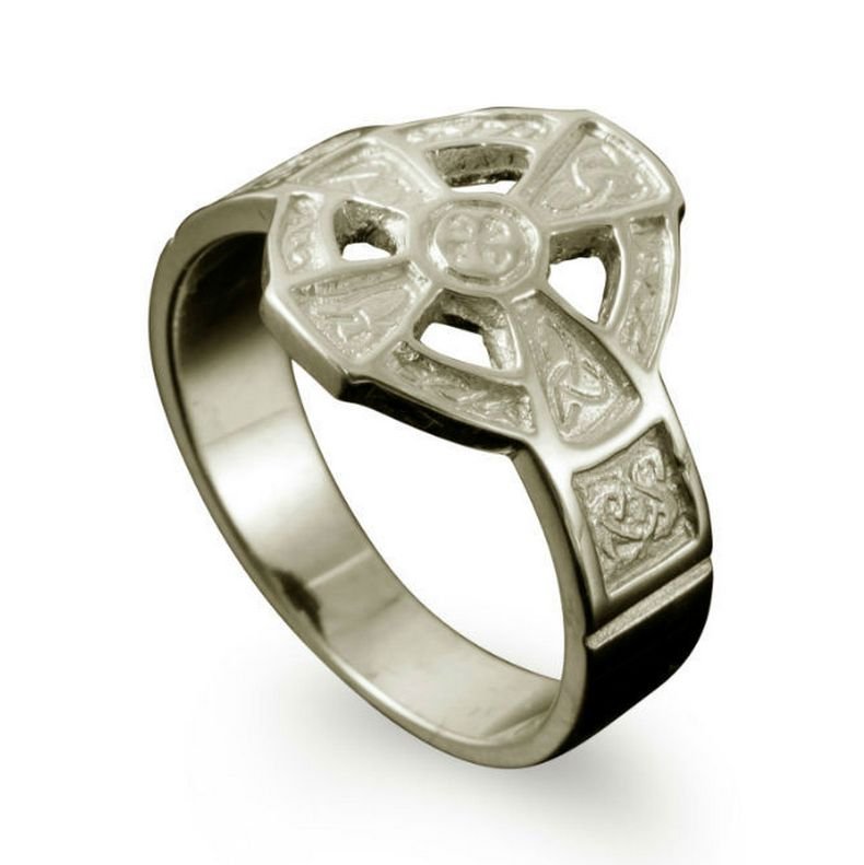 Image 1 of Hildasay Celtic Cross Mens Platinum Ring Sizes R-Z 
