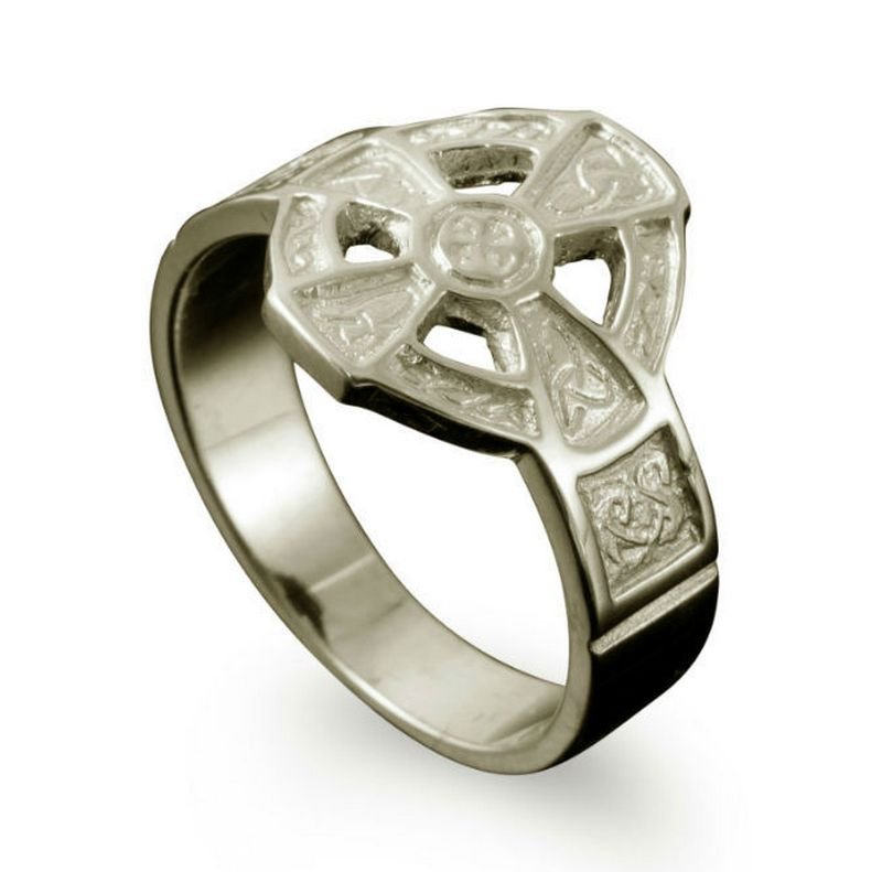 Image 1 of Hildasay Celtic Cross Mens Palladium Ring Sizes R-Z