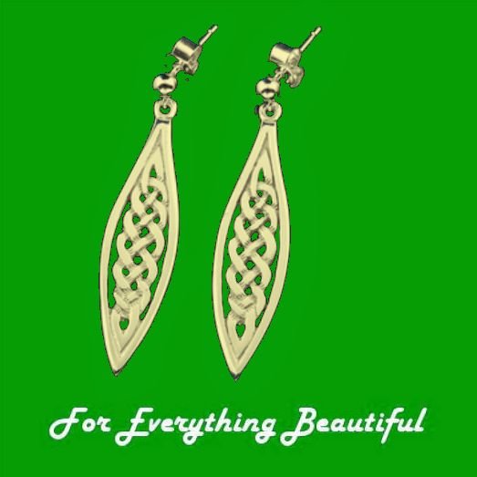 Image 0 of Celtic Elongated Woven Knotwork Design 9K Yellow Gold Drop Earrings