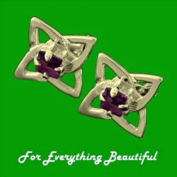 Celtic Star Motif Purple Amethyst Small Stud 9K Yellow Gold Earrings