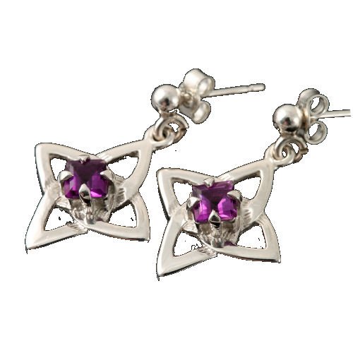 Image 1 of Celtic Star Motif Purple Amethyst Small Drop Sterling Silver Earrings
