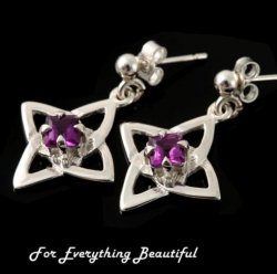Celtic Star Motif Purple Amethyst Small Drop Sterling Silver Earrings