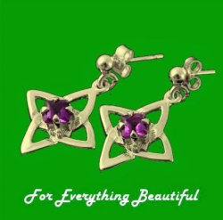 Celtic Star Motif Purple Amethyst Small Drop 9K Yellow Gold Earrings