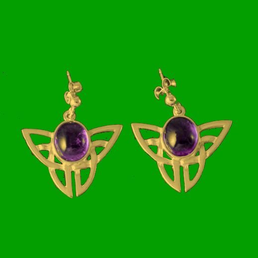 Image 0 of Celtic Knot Oval Purple Amethyst Drop 9K Yellow Gold Earrings