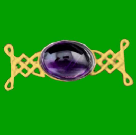 Image 0 of Celtic Knotwork Purple Amethyst Oval Design 9K Yellow Gold Brooch
