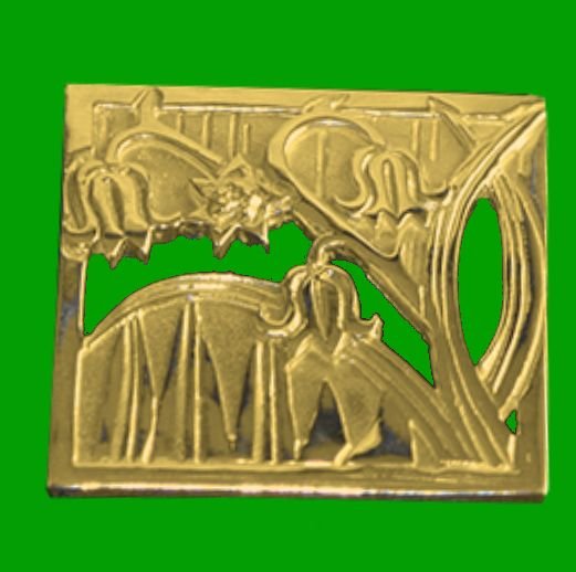 Image 0 of Scotland Bluebells Floral Square Design Medium 9K Yellow Gold Brooch