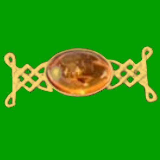 Image 0 of Celtic Knotwork Amber Oval Design 9K Yellow Gold Brooch