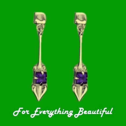 Image 0 of Art Nouveau Glasgow Girls Purple Amethyst Long Drop 9K Yellow Gold Earrings
