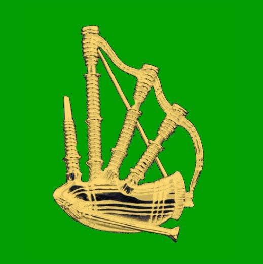 Image 0 of Scotland Bagpipe Musical Instrument Design Large 9K Yellow Gold Brooch