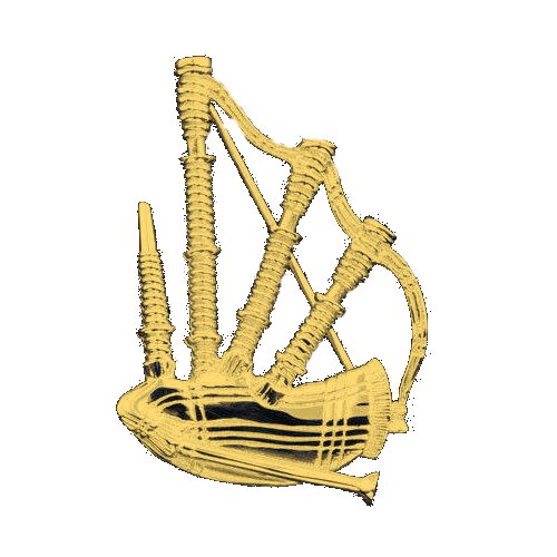 Image 1 of Scotland Bagpipe Musical Instrument Design Large 9K Yellow Gold Brooch