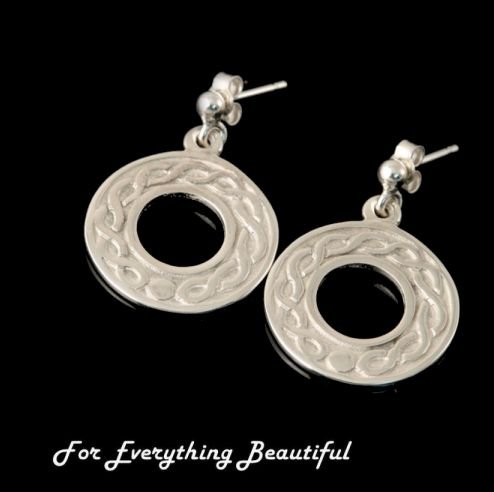 Image 0 of Celtic Circular Knotwork Drop Sterling Silver Earrings