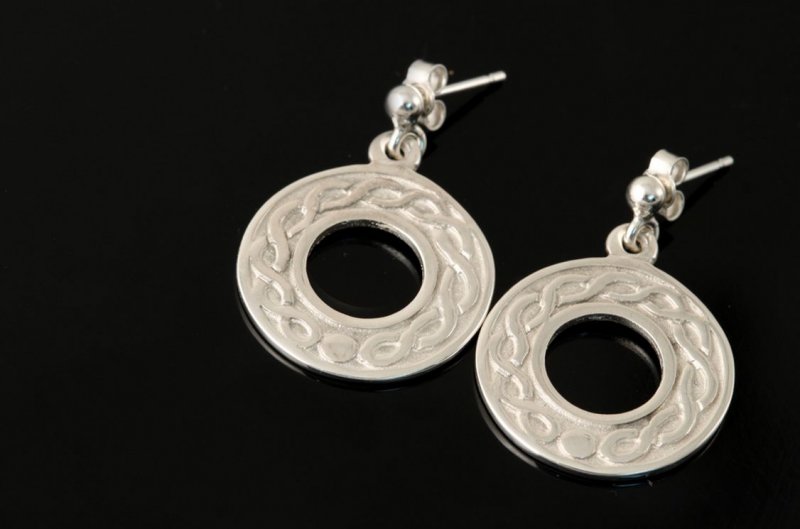 Image 2 of Celtic Circular Knotwork Drop Sterling Silver Earrings