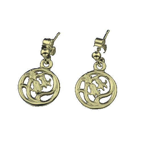 Image 1 of Scottish Bluebells Flowers Round Small Drop 9K Yellow Gold Earrings