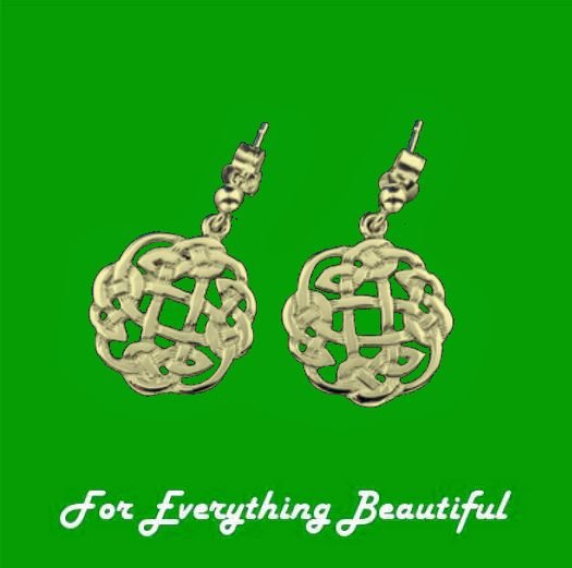 Image 0 of Celtic Floral Puff Motif Small Drop 9K Yellow Gold Earrings