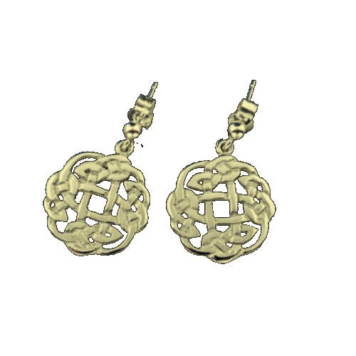 Image 1 of Celtic Floral Puff Motif Small Drop 9K Yellow Gold Earrings