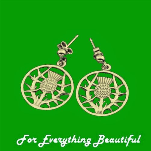 Image 0 of Thistle Wire Design Floral Emblem Circular Small 9K Yellow Gold Earrings 