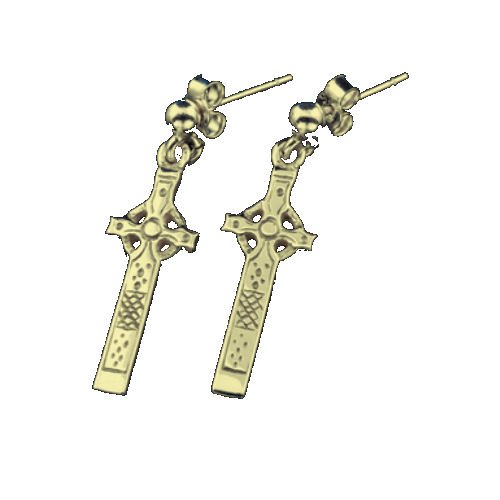 Image 1 of St Johns Celtic Cross Iona Scotland 9K Yellow Gold Earrings