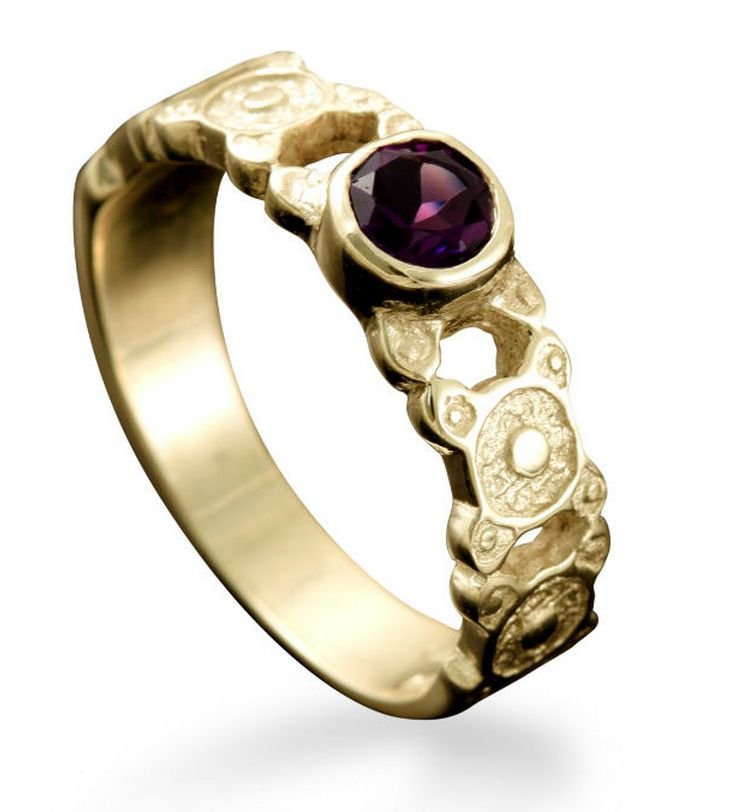 Image 1 of St Ninians Treasure Round Amethyst Ladies 18K Yellow Gold Band Ring Sizes R-Z