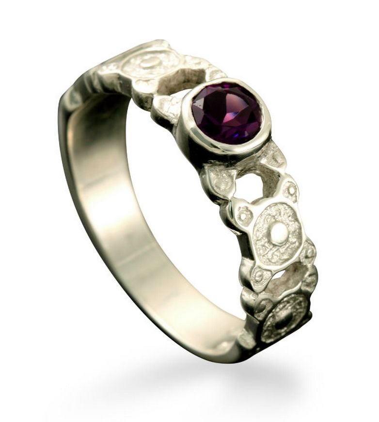 Image 1 of St Ninians Treasure Round Amethyst Ladies 18K White Gold Band Ring Sizes A-Q