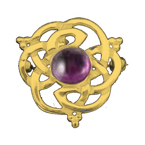 Image 1 of Celtic Knot Amethyst Floral Puff Design 9K Yellow Gold Brooch