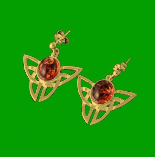 Image 0 of Celtic Knot Oval Amber Drop 9K Yellow Gold Earrings
