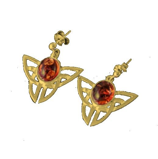 Image 1 of Celtic Knot Oval Amber Drop 9K Yellow Gold Earrings