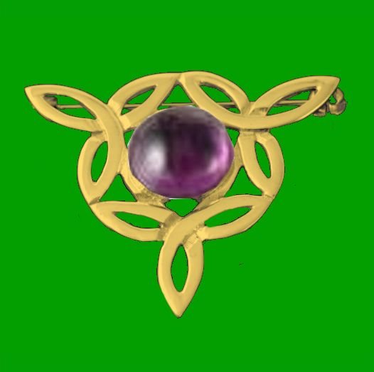 Image 0 of Celtic Knot Purple Amethyst Flower Triangular 9K Yellow Gold Brooch