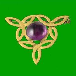 Celtic Knot Purple Amethyst Flower Triangular 9K Yellow Gold Brooch