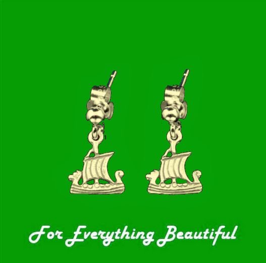 Image 0 of Viking Ship Design Small Drop 9K Yellow Gold Earrings 