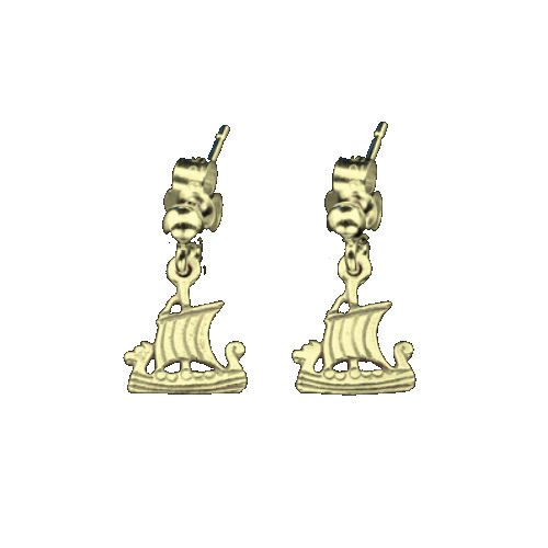 Image 1 of Viking Ship Design Small Drop 9K Yellow Gold Earrings 