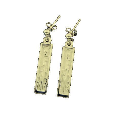 Image 1 of Thistle Rectangular Design Drop 9K Yellow Gold Earrings  