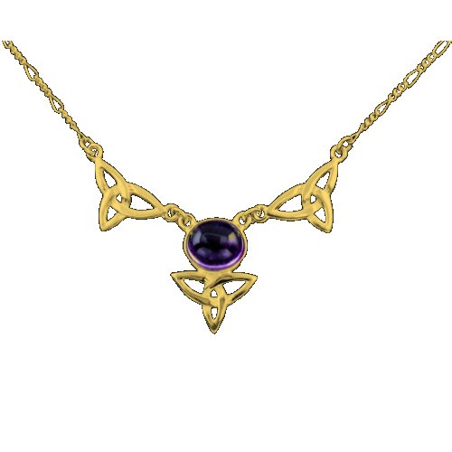 Image 1 of Celtic Treble Trinity Knot Amethyst Design 9K Yellow Gold Necklace