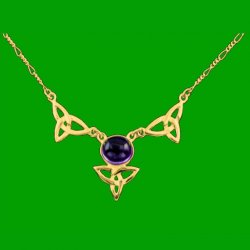 Celtic Treble Trinity Knot Amethyst Design 9K Yellow Gold Necklace