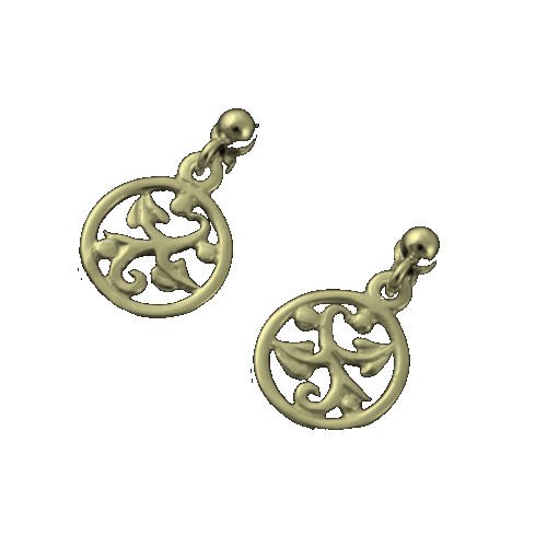 Image 1 of Glasgow Girls Art Nouveau Nature Motif Small 9K Yellow Gold Earrings