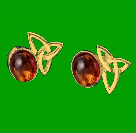 Image 0 of Celtic Star Trinity Knot Oval Amber Stud 9K Yellow Gold Earrings