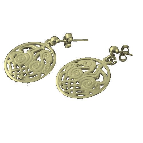 Image 1 of Sleipnir Circular Design Drop Small 9K Yellow Gold Earrings