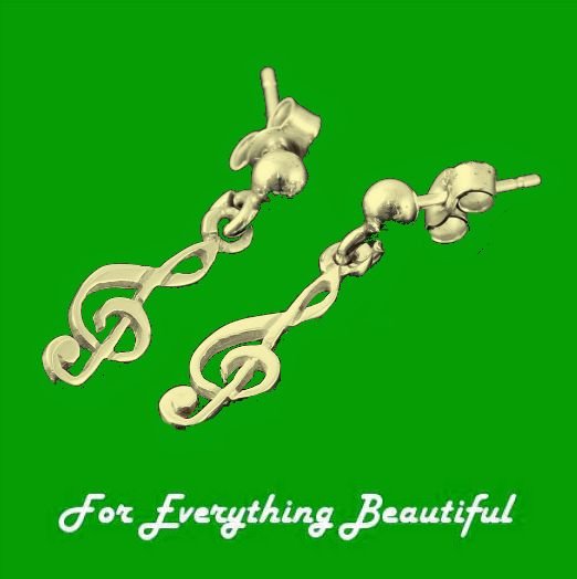 Image 0 of Treble Clef Design Musical Note Drop Small 9K Yellow Gold Earrings