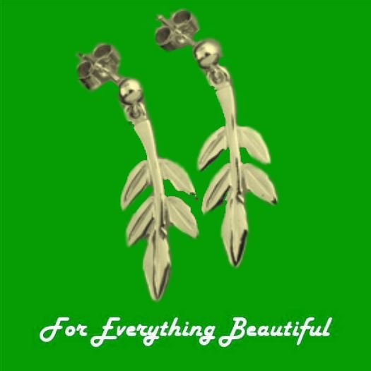 Image 0 of Rowan Tree Leaf Design Drop 9K Yellow Gold Earrings 