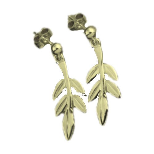 Image 1 of Rowan Tree Leaf Design Drop 9K Yellow Gold Earrings 