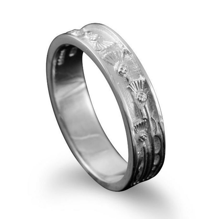 Image 1 of Scotland Thistle Narrow Ladies Wedding Sterling Silver Ring Band Sizes A-Q