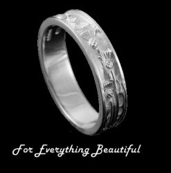 Scotland Thistle Narrow Ladies Wedding Sterling Silver Ring Band Sizes A-Q