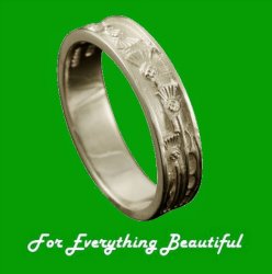 Scotland Thistle Narrow Mens Wedding Platinum Ring Band Sizes A-Q