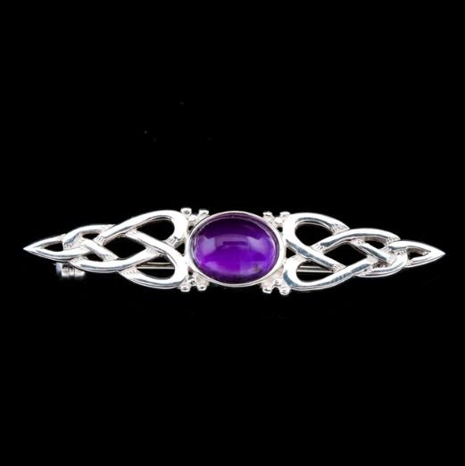 Image 0 of Celtic Knot Purple Amethyst Bar Twist Design Sterling Silver Brooch